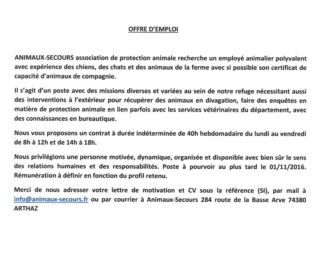 Lettre Motivation Benevolat Spa Animaux